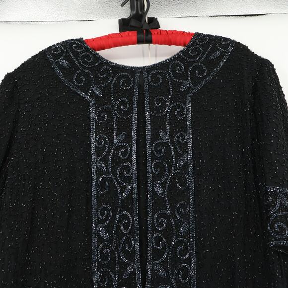 Vtg Black Silk Beaded Evening Dress Art Deco Formal Event‎ Holiday Plus Size 2X - Picture 2 of 16